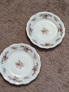 Classic Floral White Plates with Pink Rose Accents